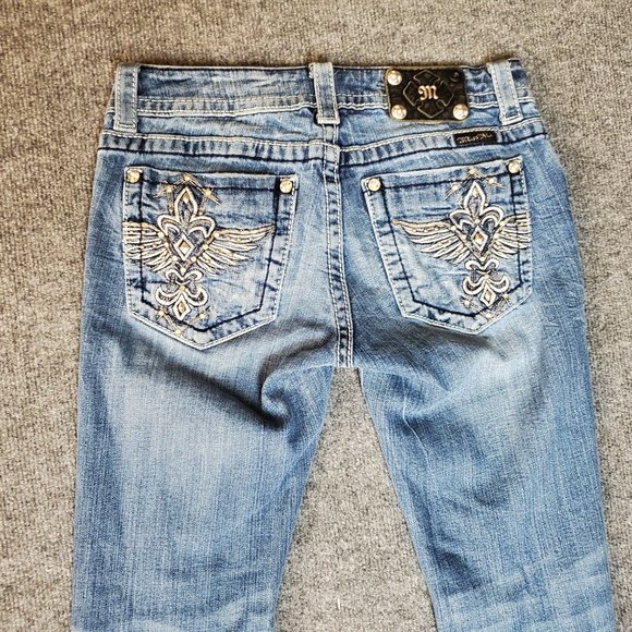 Miss Me JE5321TL Buckle Straight Leg 28 (28x28, 7" Rise) Fleur De Lis Jeans A16 - Picture 6 of 11